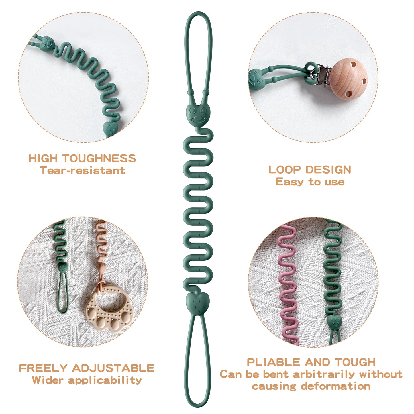Fashion Baby Silicone Pacifier Chain, 1/4 Pcs Soft Elastic Toy Straps