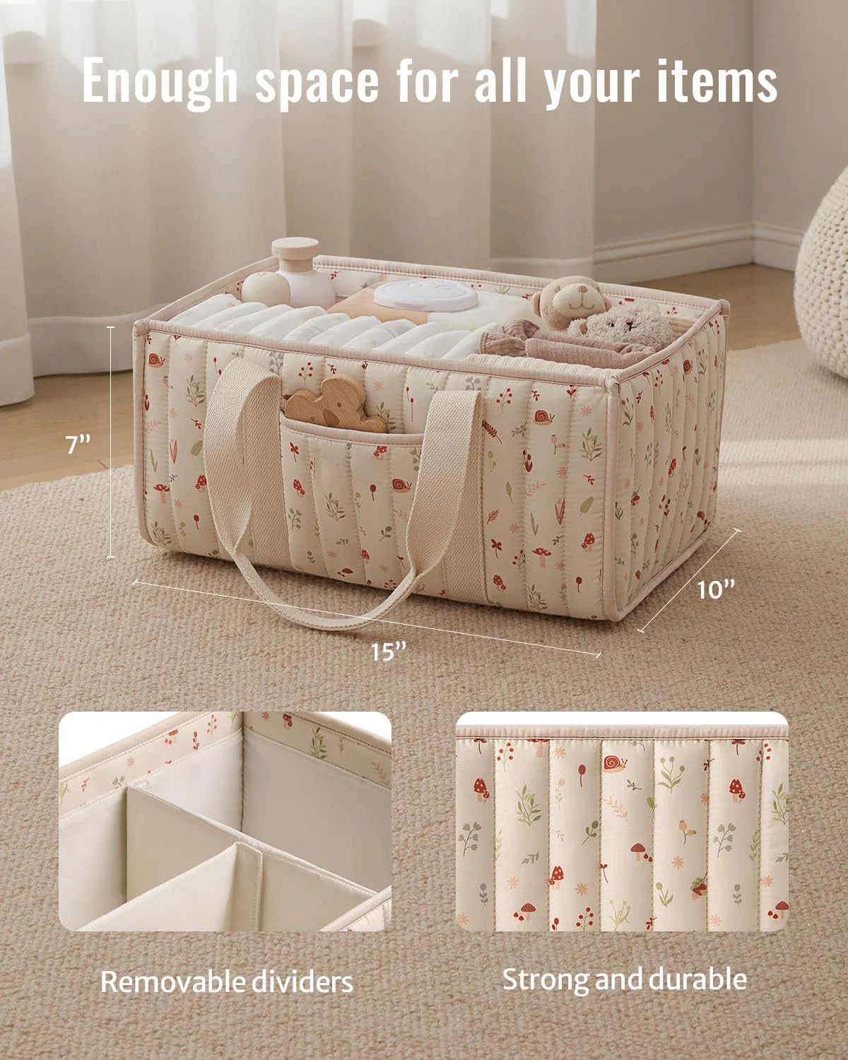 Diaper Caddy Organizer, Stylish Nursery Storage Basket, Gift for Baby
