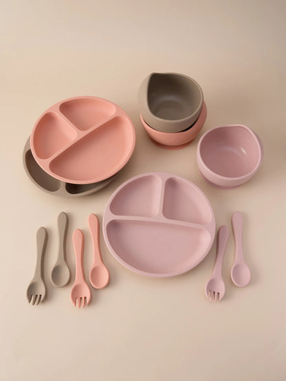4PCS Baby Silicone Feeding Set Suction Dishes Plate Spoon Fork BPA