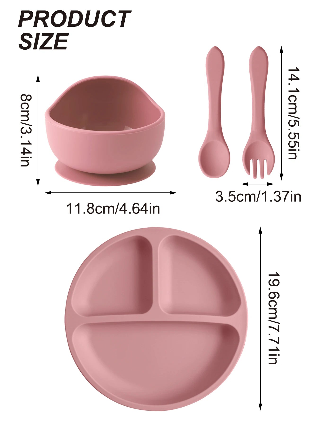 4PCS Baby Silicone Feeding Set Suction Dishes Plate Spoon Fork BPA